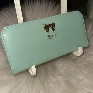 Fashion Inspired Blue Slim Skinny Women’s Wallet Snap Closure Bow Embellishment